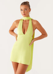 Alicia Satin Halter Mini Dress - Sunny Lime