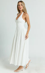 Athena Midi Dress - Halter Drop Waist Dress in White