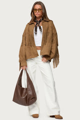 Evonka Fringe Faux Suede Jacket