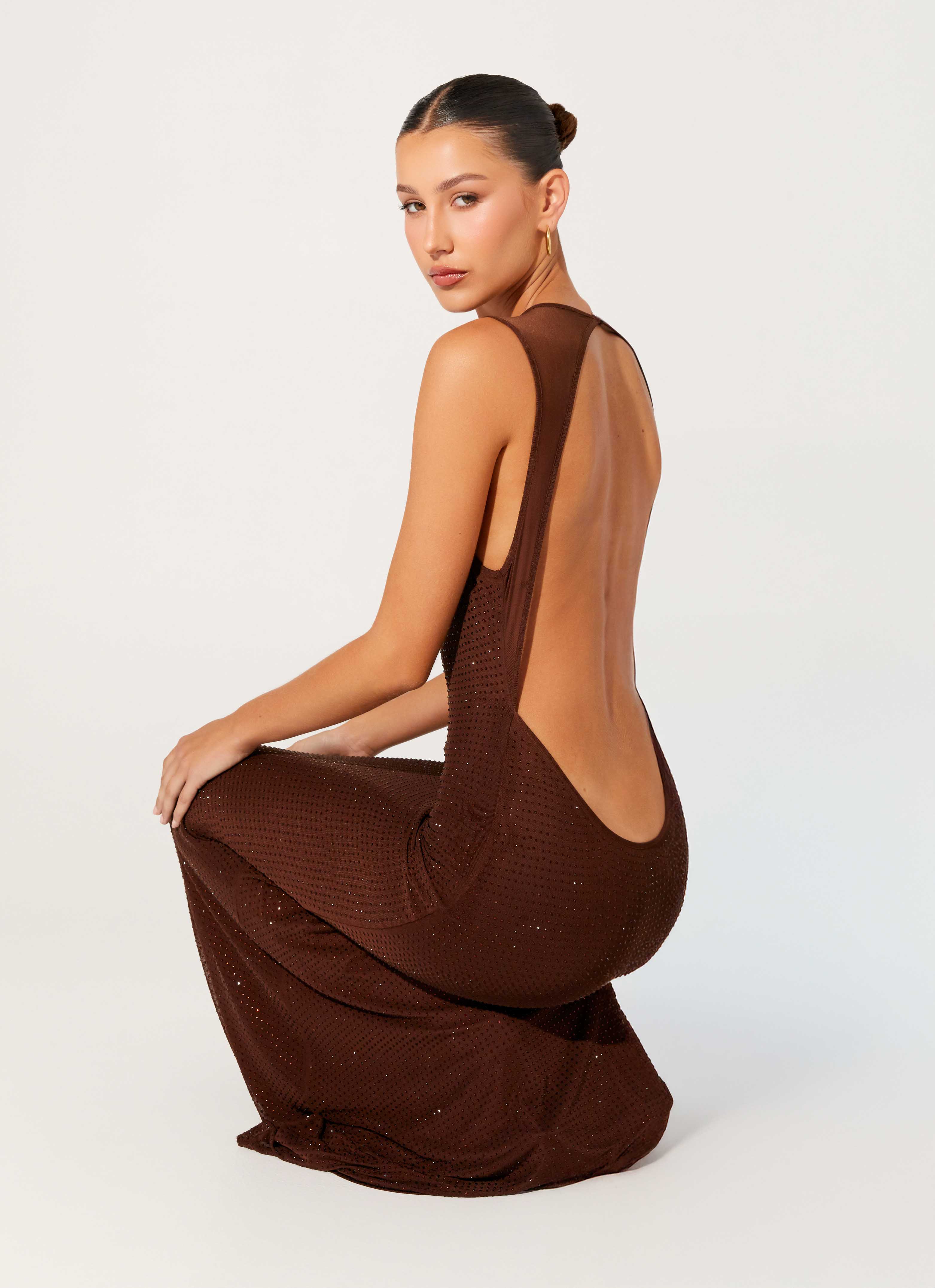 Hot Sequins Maxi Dress - Chocolate