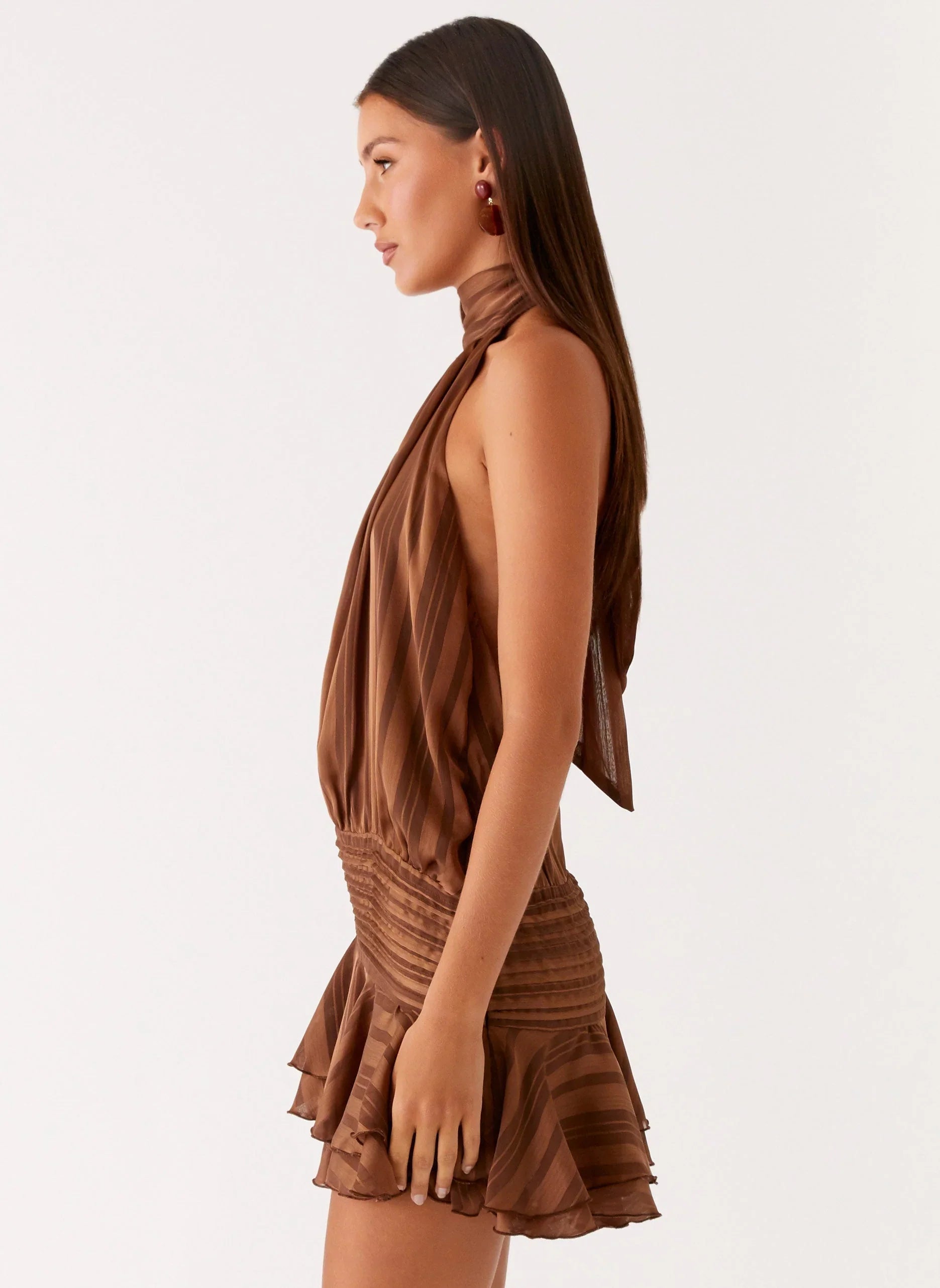 Willow Chiffon Mini Dress - Chocolate
