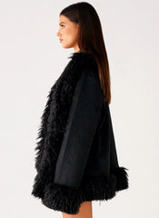 Carmelita Faux Fur Trim Jacket - Black