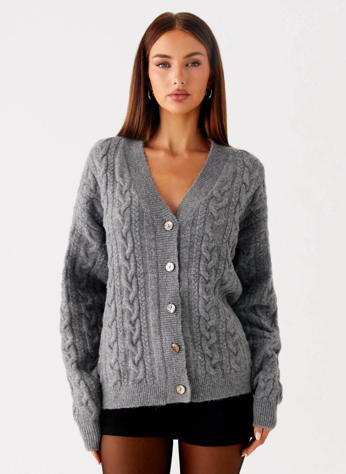 Frawley Cable Knit Cardigan - Grey