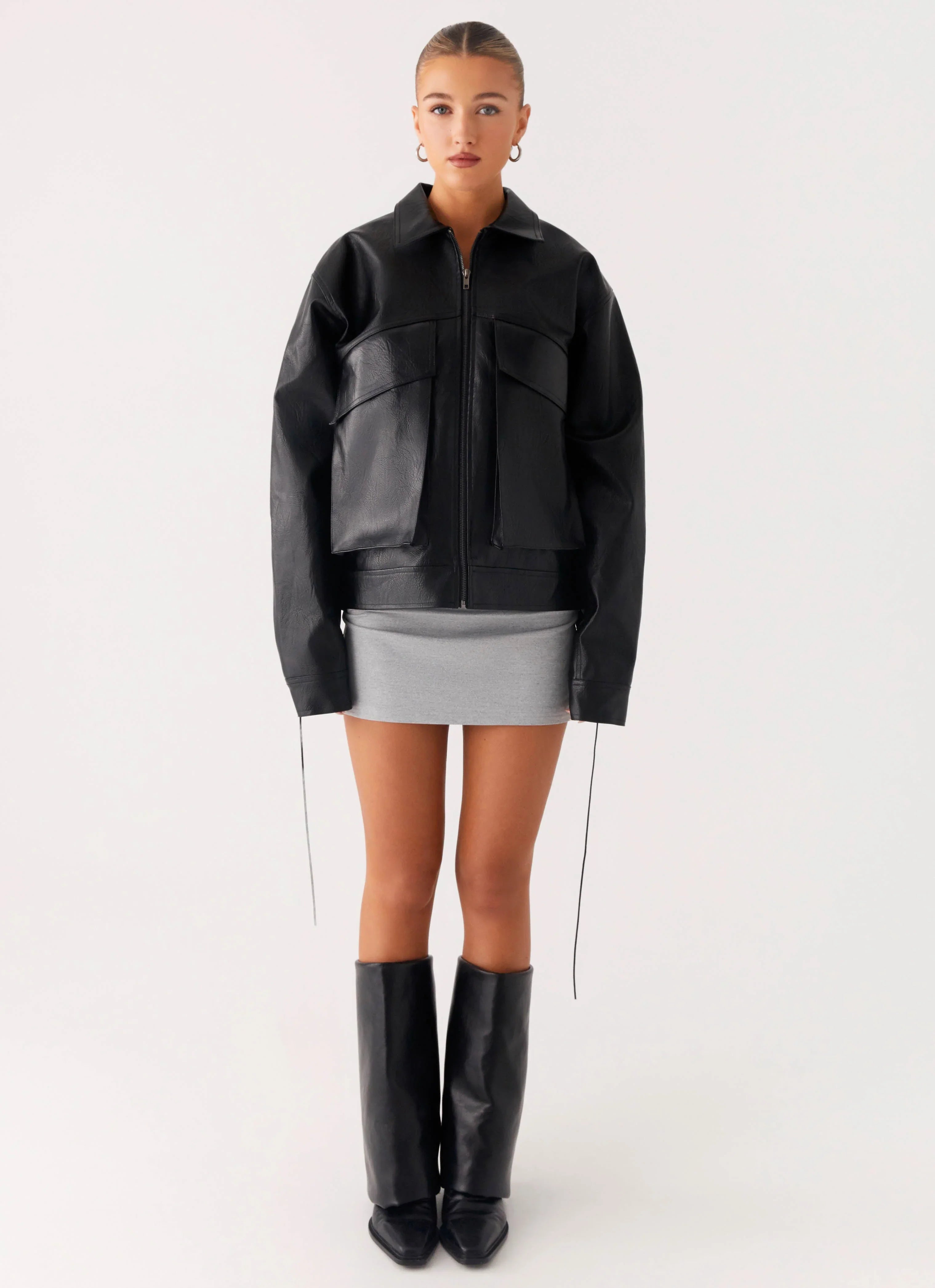 Lula Tassle Faux Leather Bomber Jacket - Black