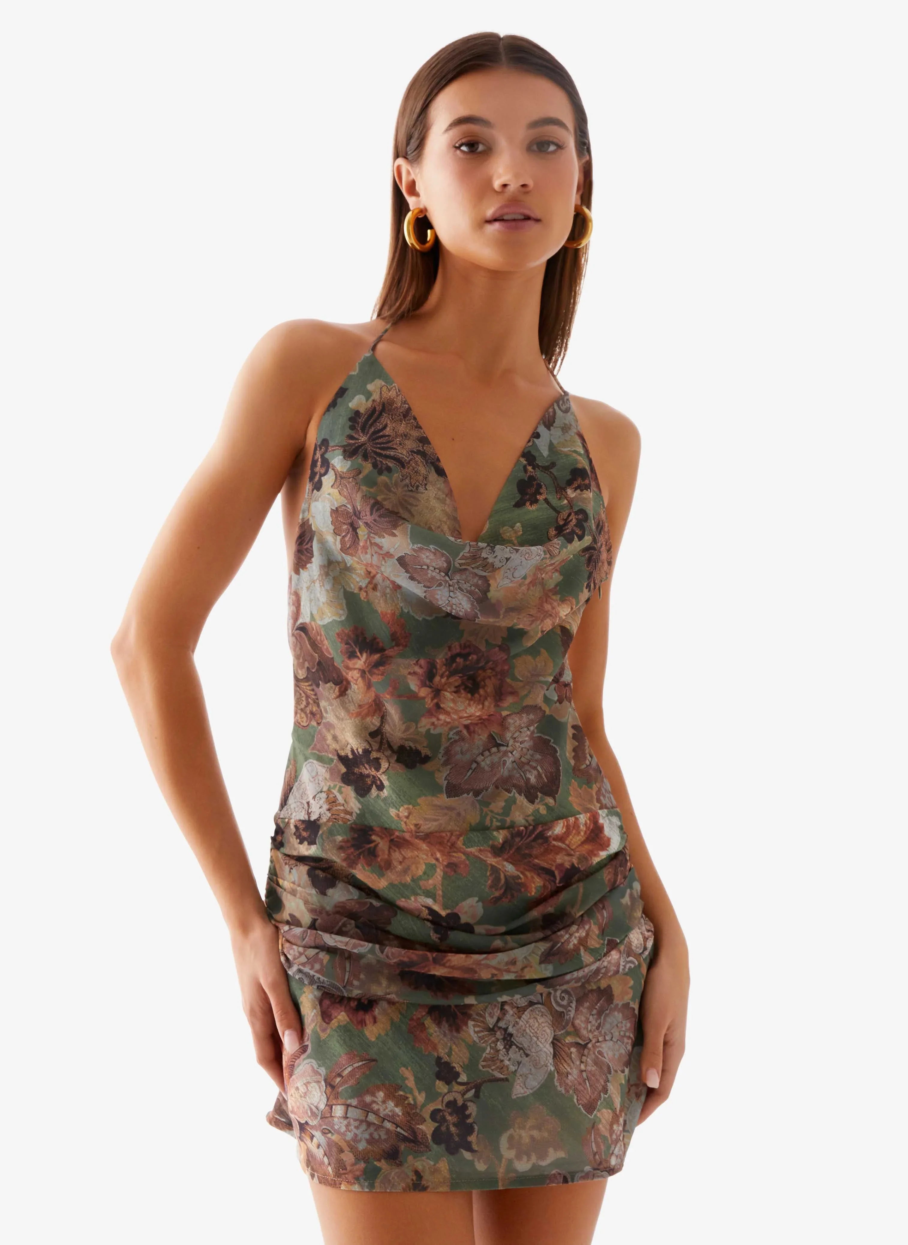 Wineweather Cowl Mini Dress - Vintage Blossom